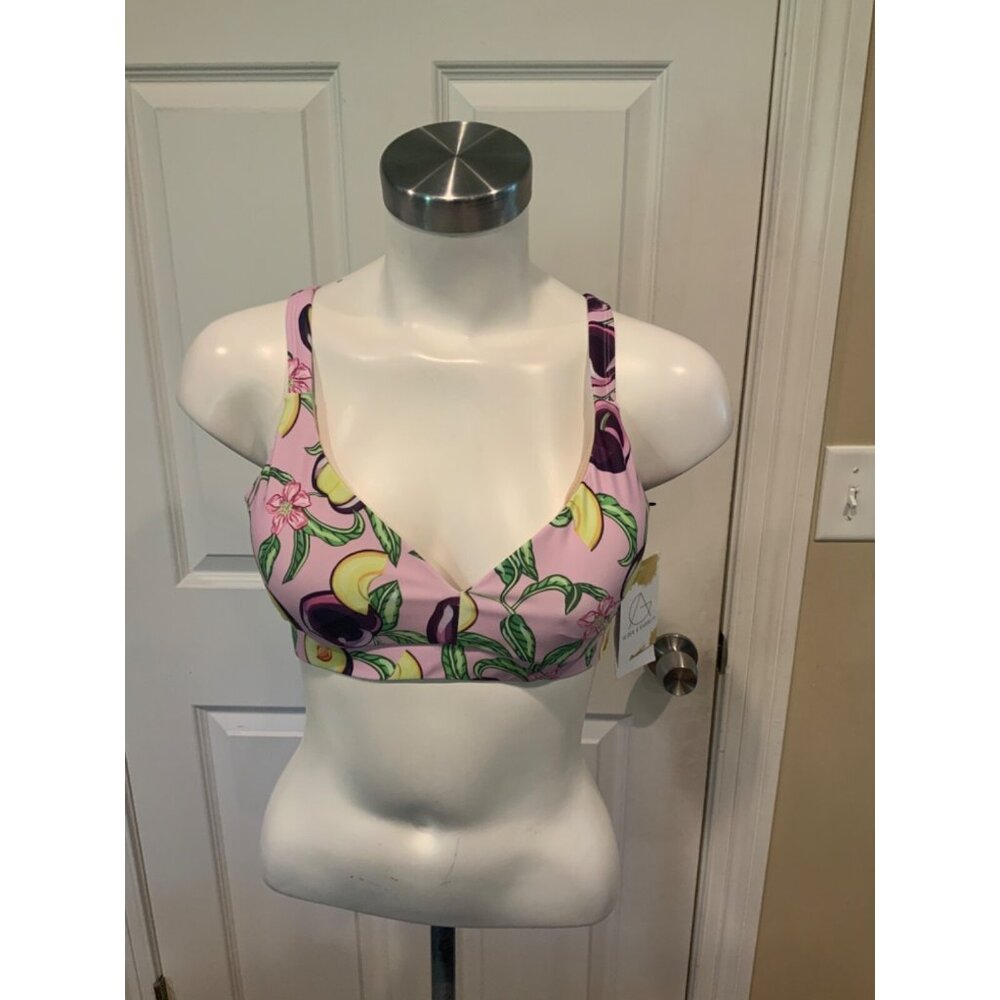 Mott50 Purple Plum & Floral Swim Suit Bikini Top UPF 50+, Size Small, NWT!